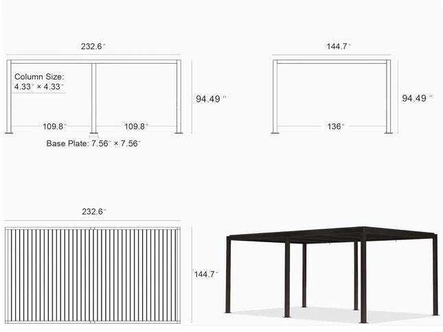 Alora Premium Outdoor Aluminum Louvered Patio Pergola With LED Lights [PERGOLA ONLY] (SAK24896)