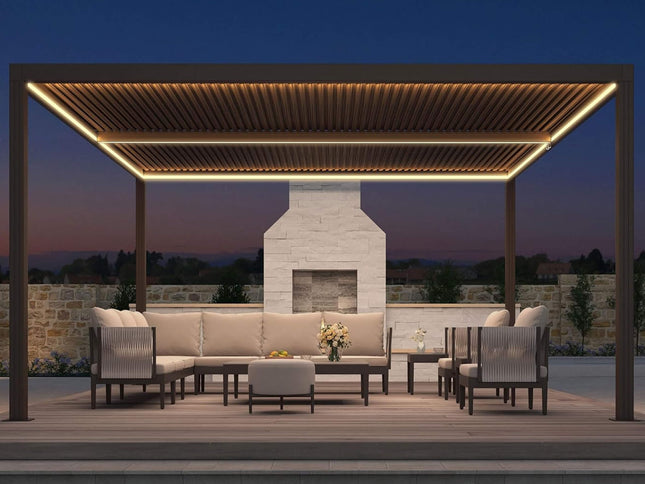 Alora Premium Outdoor Aluminum Louvered Patio Pergola With LED Lights [PERGOLA ONLY] (SAK24896)