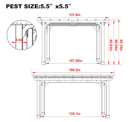 Premium Outdoor Cedar Wood Pergola With Slatted Roof (SAK87024)