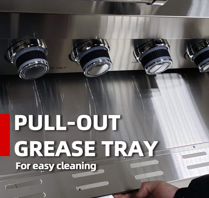 Castelle Flame Outdoor BBQ Kitchen Island With 43-Inch 6-Burner 85K BTU Propane Gas Grill, Rotisserie Kit, And Storage Cabinets