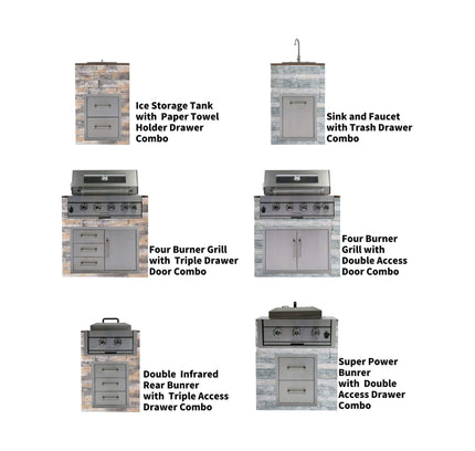 Premium Outdoor Kitchen With 32-Inch 60K BTU Built-In Stainless Steel LPG Gas Grill, Door And Drawer Combo And Stainless Steel Ice Box