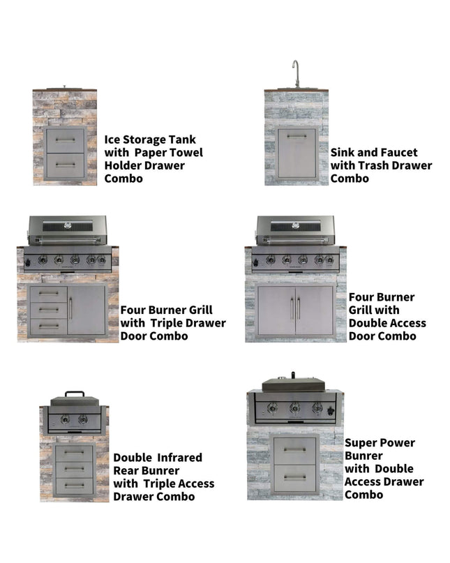 Premium Outdoor Kitchen With 32-Inch 60K BTU Built-In Stainless Steel LPG Gas Grill, Door And Drawer Combo And Stainless Steel Ice Box