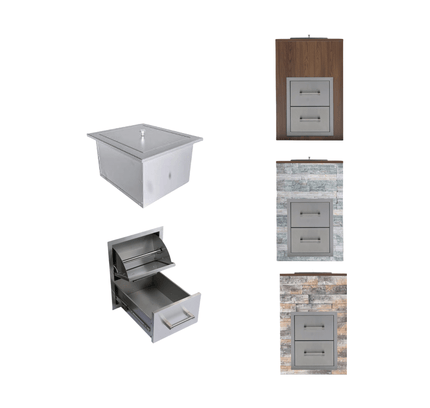 Premium Outdoor Kitchen With 32-Inch 60K BTU Built-In Stainless Steel LPG Gas Grill, Door And Drawer Combo And Stainless Steel Ice Box