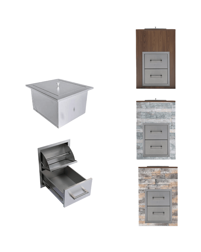 Premium Outdoor Kitchen With 32-Inch 60K BTU Built-In Stainless Steel LPG Gas Grill, Door And Drawer Combo And Stainless Steel Ice Box