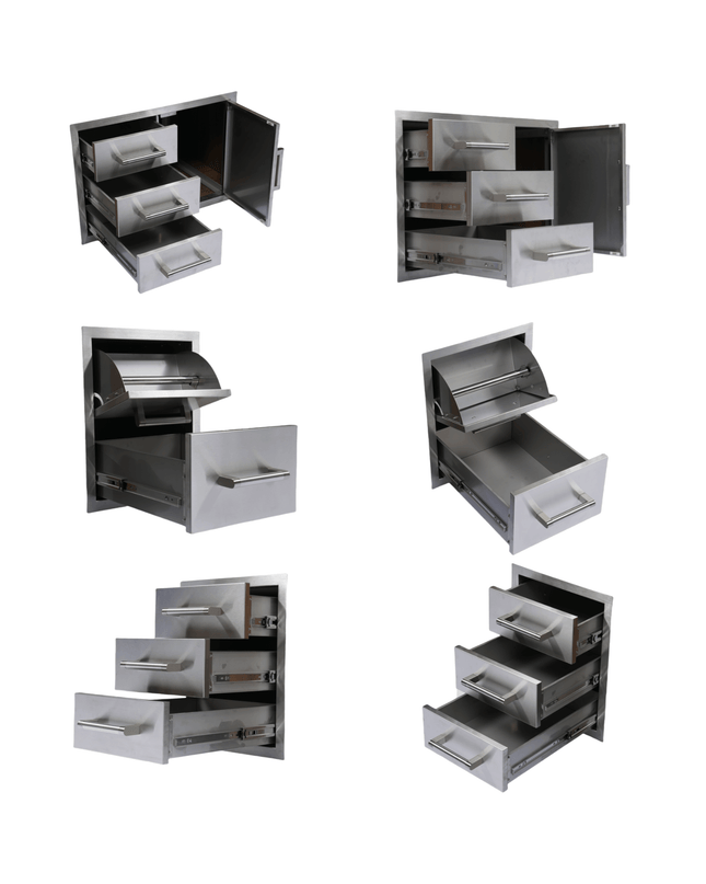 Premium Outdoor Kitchen With 32-Inch 60K BTU Built-In Stainless Steel LPG Gas Grill, Door And Drawer Combo And Stainless Steel Ice Box