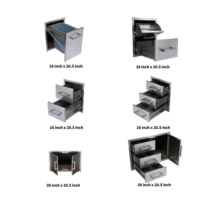 Premium Outdoor Kitchen With 32-Inch 60K BTU Built-In Stainless Steel LPG Gas Grill, Door And Drawer Combo And Stainless Steel Ice Box