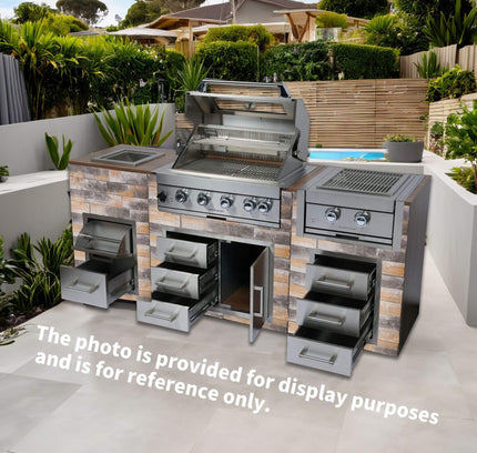 Premium Outdoor Kitchen With 32-Inch 60K BTU Built-In Stainless Steel LPG Gas Grill, Door And Drawer Combo And Stainless Steel Ice Box