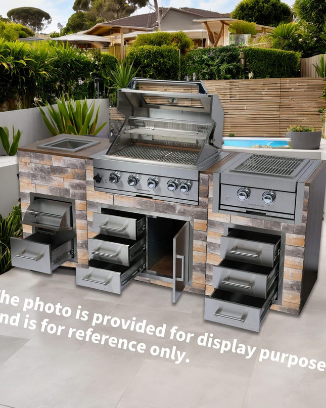 Premium Outdoor Kitchen With 32-Inch 60K BTU Built-In Stainless Steel LPG Gas Grill, Door And Drawer Combo And Stainless Steel Ice Box