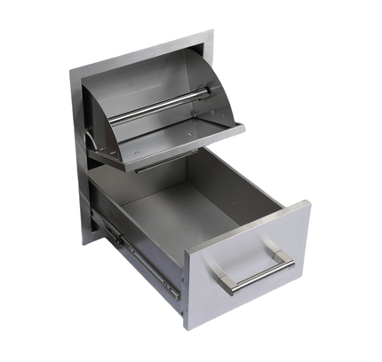 Premium Outdoor Kitchen With 32-Inch 60K BTU Built-In Stainless Steel LPG Gas Grill, Door And Drawer Combo And Stainless Steel Ice Box