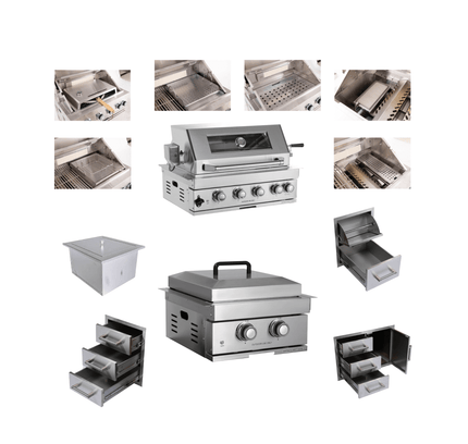 Premium Outdoor Kitchen With 32-Inch 60K BTU Built-In Stainless Steel LPG Gas Grill, Door And Drawer Combo And Stainless Steel Ice Box