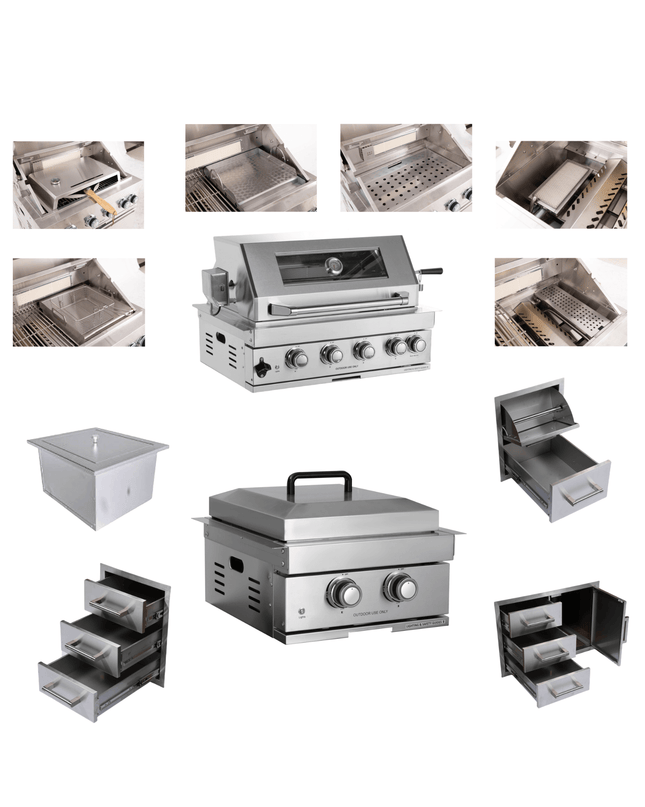 Premium Outdoor Kitchen With 32-Inch 60K BTU Built-In Stainless Steel LPG Gas Grill, Door And Drawer Combo And Stainless Steel Ice Box