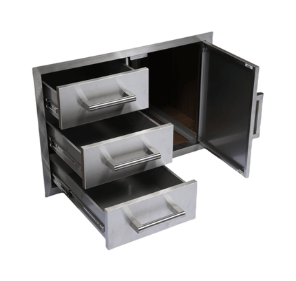 Premium Outdoor Kitchen With 32-Inch 60K BTU Built-In Stainless Steel LPG Gas Grill, Door And Drawer Combo And Stainless Steel Ice Box