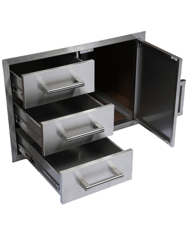 Premium Outdoor Kitchen With 32-Inch 60K BTU Built-In Stainless Steel LPG Gas Grill, Door And Drawer Combo And Stainless Steel Ice Box