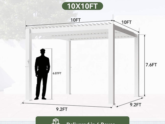 Alora Premium White Outdoor Metal Louvered Pergola With Drainage System (SAK87265)