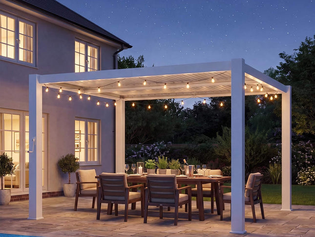 Alora Premium White Outdoor Metal Louvered Pergola With Drainage System (SAK87265)