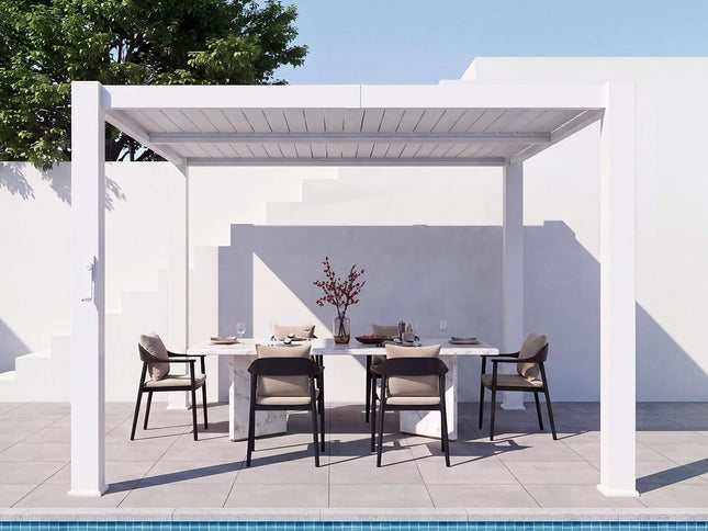 Alora Premium White Outdoor Metal Louvered Pergola With Drainage System (SAK87265)
