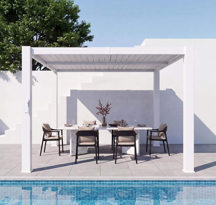 Premium White Outdoor Metal Louvered Pergola With Drainage System (SAK87265)