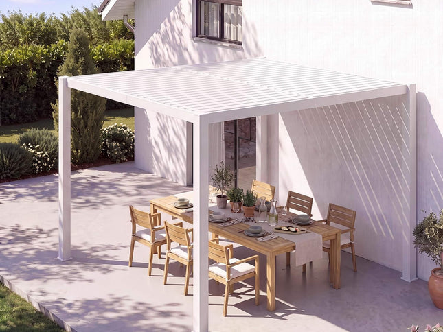 Alora Premium White Outdoor Metal Louvered Pergola With Drainage System (SAK87265)