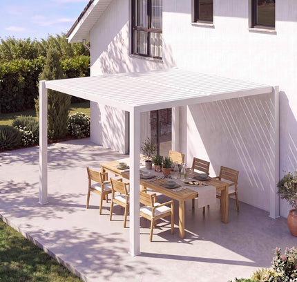 Premium White Outdoor Metal Louvered Pergola With Drainage System (SAK87265)