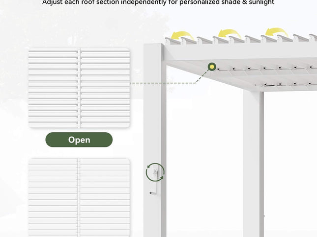 Alora Premium White Outdoor Metal Louvered Pergola With Drainage System (SAK87265)