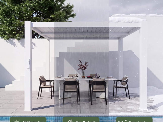 Alora Premium White Outdoor Metal Louvered Pergola With Drainage System (SAK87265)