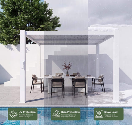 Premium White Outdoor Metal Louvered Pergola With Drainage System (SAK87265)