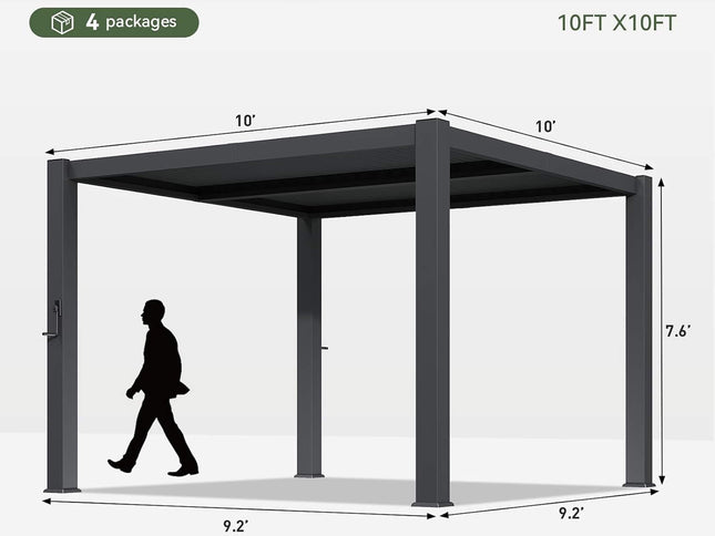Alora Premium Gray Outdoor Metal Pergola With Louvered Roof And Drainage System (SAK76143)