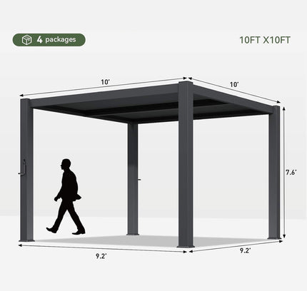 Premium Gray Outdoor Metal Pergola With Louvered Roof And Drainage System (SAK76143)
