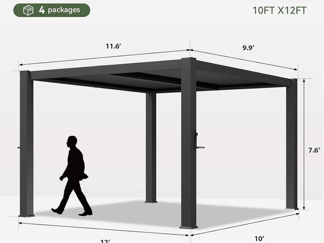 Alora Premium Gray Outdoor Metal Pergola With Louvered Roof And Drainage System (SAK76143)