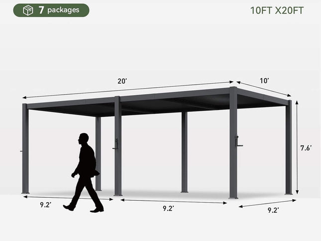 Alora Premium Gray Outdoor Metal Pergola With Louvered Roof And Drainage System (SAK76143)