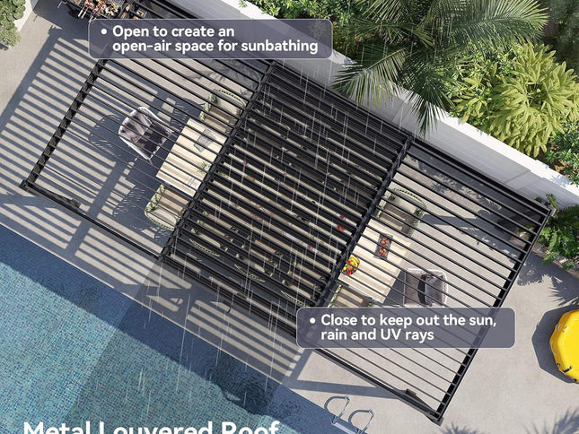Alora Premium Gray Outdoor Metal Pergola With Louvered Roof And Drainage System (SAK76143)