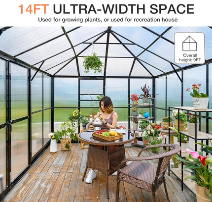 [10X14FT] Premium Outdoor Polycarbonate Greenhouse With Aluminum Frame And Double Swing Doors