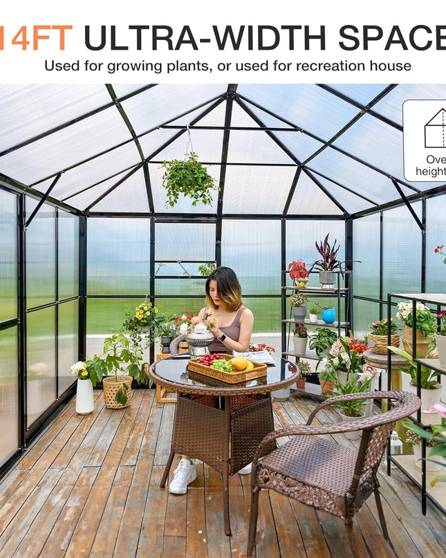 [10X14FT] Premium Outdoor Polycarbonate Greenhouse With Aluminum Frame And Double Swing Doors