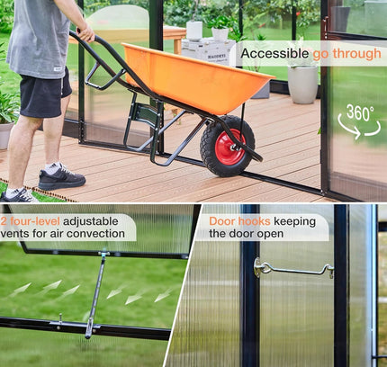 [10X14FT] Premium Outdoor Polycarbonate Greenhouse With Aluminum Frame And Double Swing Doors