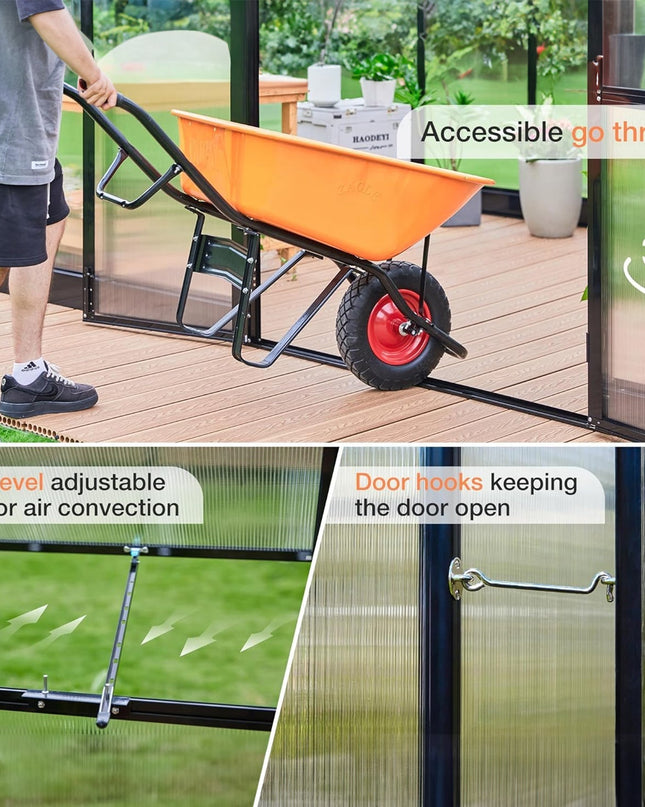 [10X14FT] Premium Outdoor Polycarbonate Greenhouse With Aluminum Frame And Double Swing Doors