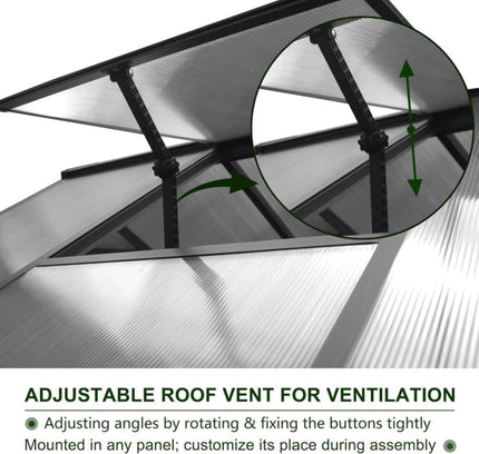 [06X12FT] Premium Polycarbonate Gray Walk-In Greenhouse Kit With Adjustable Vent And Lockable Door (SAK35264)