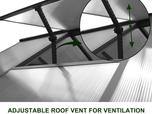 [06X12FT] Premium Polycarbonate Gray Walk-In Greenhouse Kit With Adjustable Vent And Lockable Door (SAK35264)