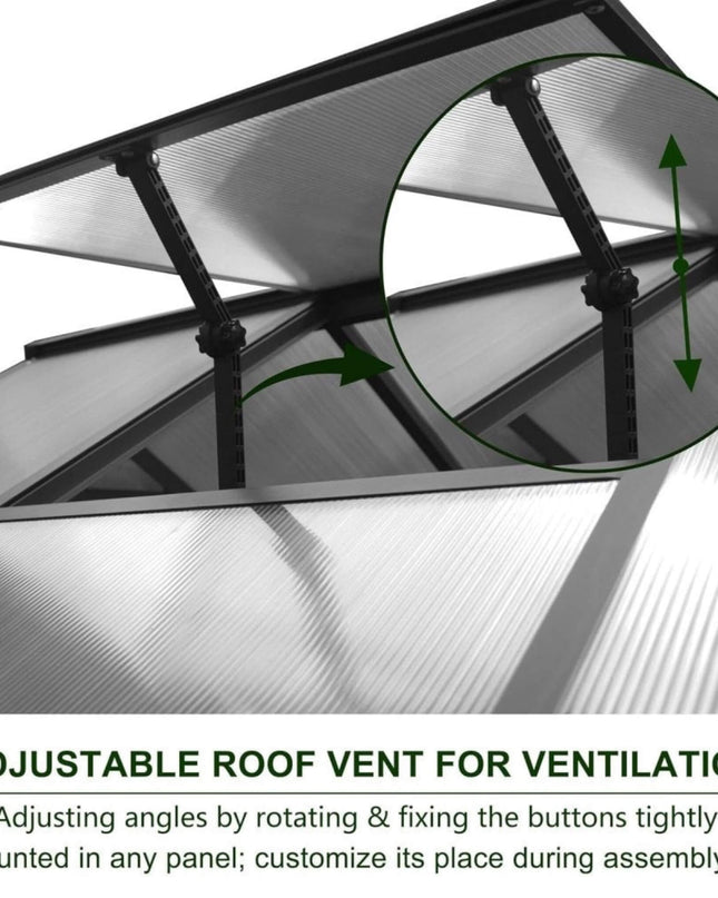 [06X12FT] Premium Polycarbonate Gray Walk-In Greenhouse Kit With Adjustable Vent And Lockable Door (SAK35264)