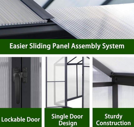 [06X12FT] Premium Polycarbonate Gray Walk-In Greenhouse Kit With Adjustable Vent And Lockable Door (SAK35264)