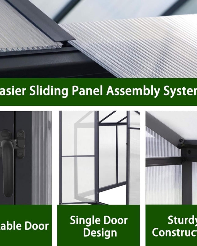 [06X12FT] Premium Polycarbonate Gray Walk-In Greenhouse Kit With Adjustable Vent And Lockable Door (SAK35264)