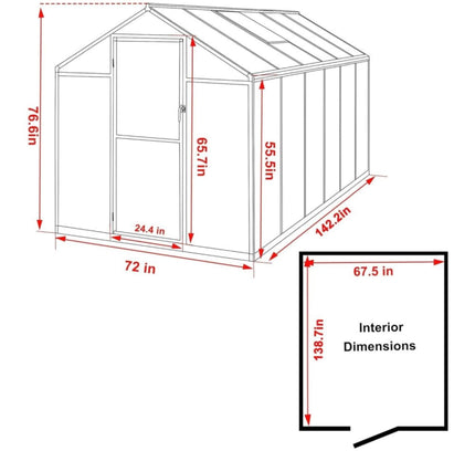 [06X12FT] Premium Polycarbonate Gray Walk-In Greenhouse Kit With Adjustable Vent And Lockable Door (SAK35264)