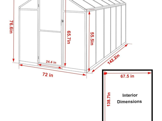 [06X12FT] Premium Polycarbonate Gray Walk-In Greenhouse Kit With Adjustable Vent And Lockable Door (SAK35264)