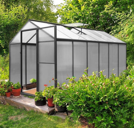 [06X12FT] Premium Polycarbonate Gray Walk-In Greenhouse Kit With Adjustable Vent And Lockable Door (SAK35264)