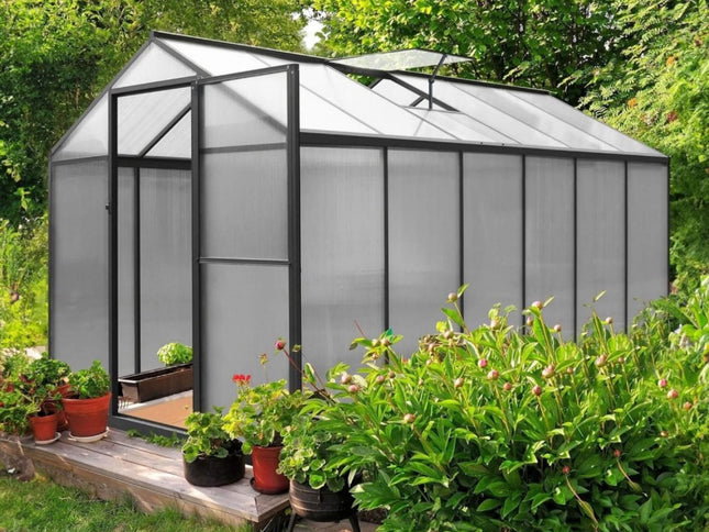 [06X12FT] Premium Polycarbonate Gray Walk-In Greenhouse Kit With Adjustable Vent And Lockable Door (SAK35264)