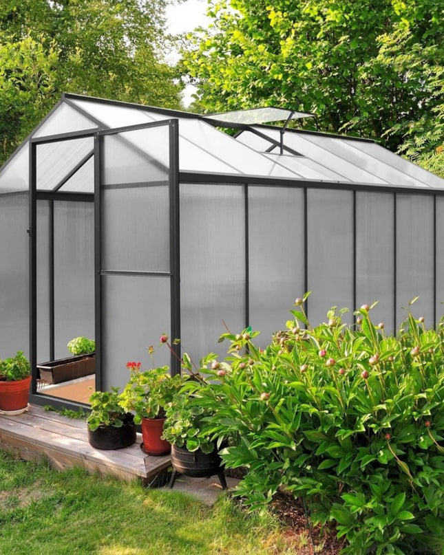 [06X12FT] Premium Polycarbonate Gray Walk-In Greenhouse Kit With Adjustable Vent And Lockable Door (SAK35264)