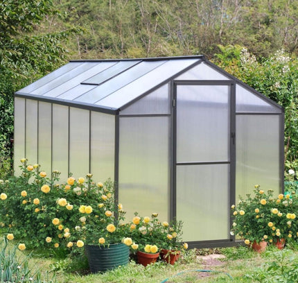 [06X12FT] Premium Polycarbonate Gray Walk-In Greenhouse Kit With Adjustable Vent And Lockable Door (SAK35264)