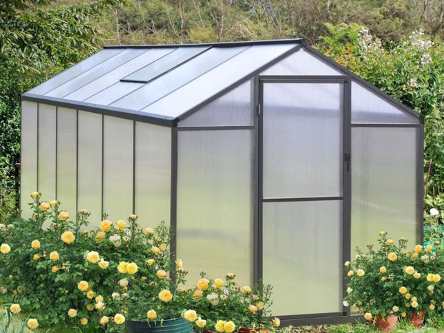 [06X12FT] Premium Polycarbonate Gray Walk-In Greenhouse Kit With Adjustable Vent And Lockable Door (SAK35264)