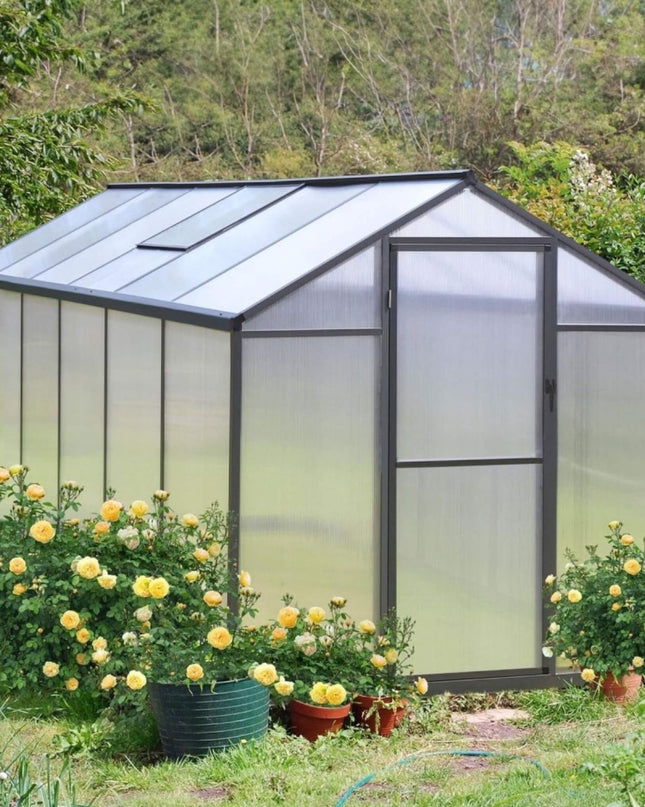 [06X12FT] Premium Polycarbonate Gray Walk-In Greenhouse Kit With Adjustable Vent And Lockable Door (SAK35264)