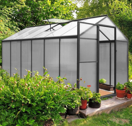 [06X12FT] Premium Polycarbonate Gray Walk-In Greenhouse Kit With Adjustable Vent And Lockable Door (SAK35264)