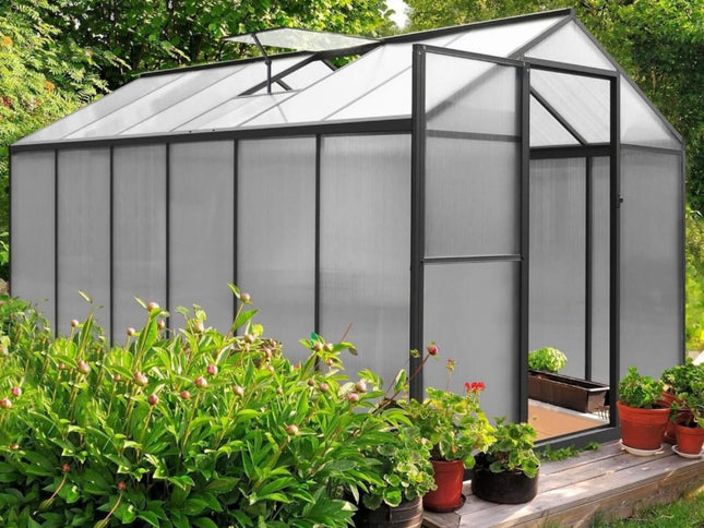 [06X12FT] Premium Polycarbonate Gray Walk-In Greenhouse Kit With Adjustable Vent And Lockable Door (SAK35264)